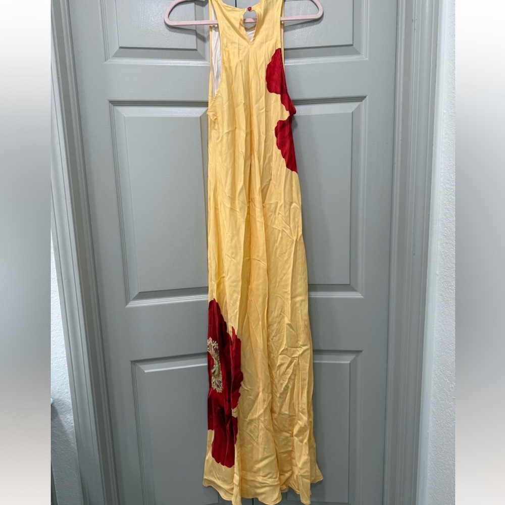 Farm Rio Light Yellow Poppy Flowers Sleeveless Maxi Dress size large - Picture 7 of 11